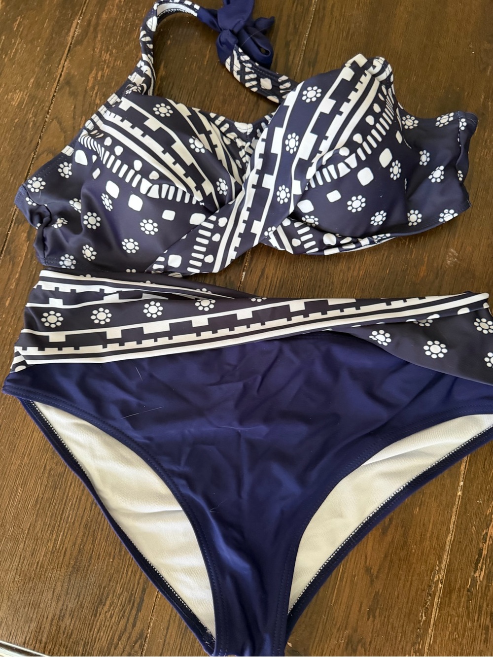 Source Unknown Navy & White Printed Two-Piece Bikini